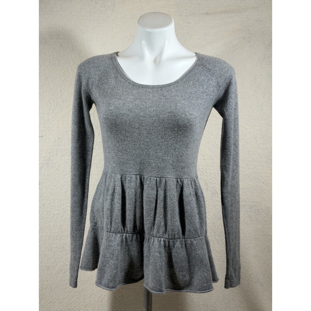 Garnet Hill Womens XS Gray Cashmere Peplum Sweater Minimalist Coquette